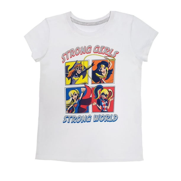 Superhero Girls T-shirt à manches courtes pour filles, "Strong Girls Strong World"