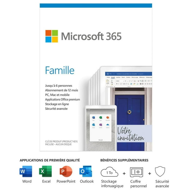 Microsoft 365 Famille French | Abonnement de 12 mois, jusqu’à 6 utilisateurs | Applications Office de première qualité | 1 To de stockage infonuagique OneDrive | Carte PC/Mac