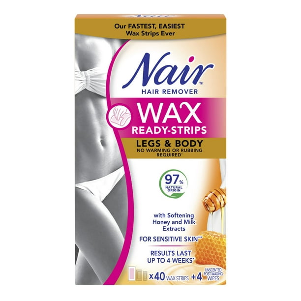 Nair Wax Ready Strips for Sensitive Skin with Milk & Honey, 40 strips, 4 post-wipes