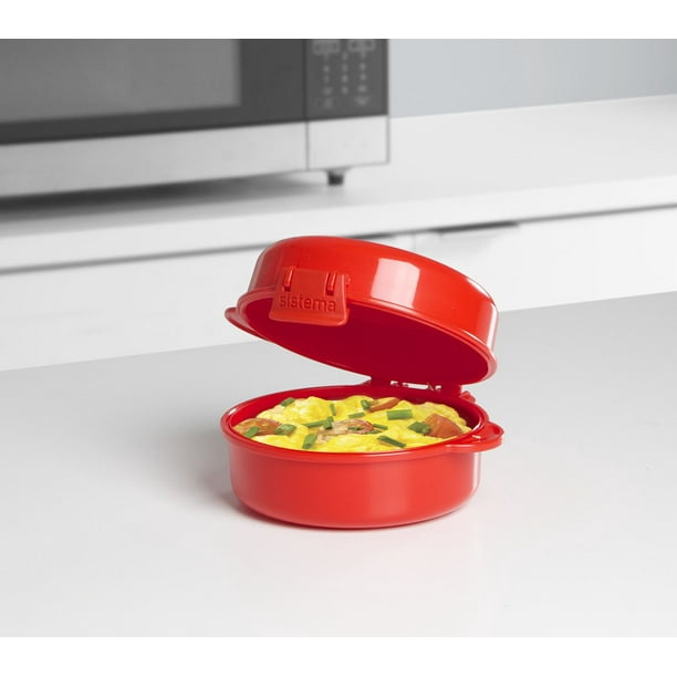Sistema Microwave Bol petit-déjeuner | Récipient micro-ondes rond avec  couvercle | 850 ml | Sans BPA | Rouge/Transparent | 1 pièce