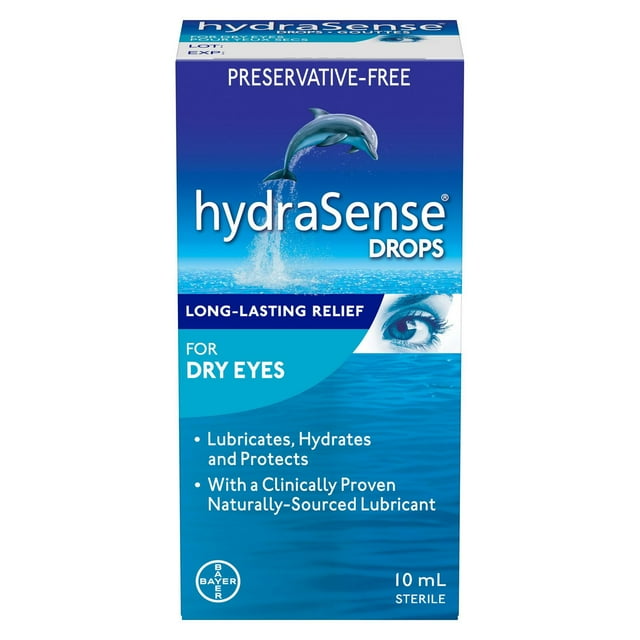 Gouttes oculaires hydraSense pour yeux secs, soulagement rapide et durable, san agent de conservation, lubrifiant de source naturelle