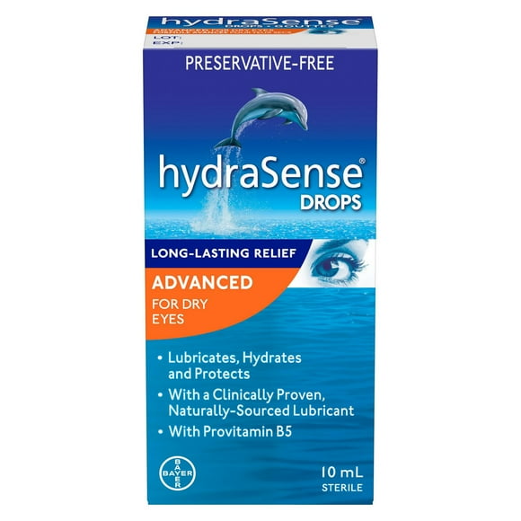 hydraSense Gouttes ophtalmiques avancées, pour la sécheresse oculaire, soulagement rapide et durable, sans conservateur, lubrifiant d'origine naturelle, avec provitamine B5 10 ml