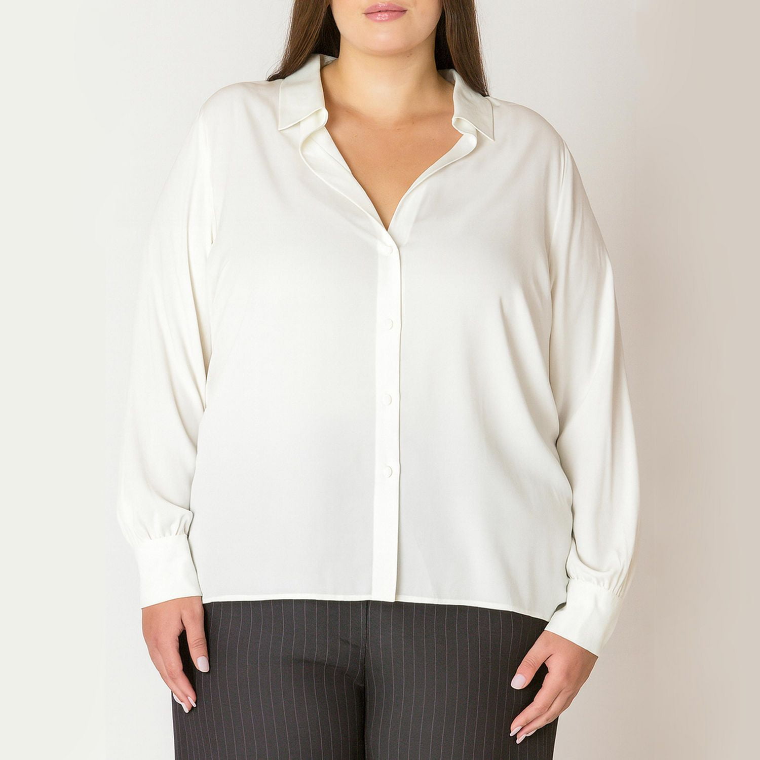 Devoted Women's Plus Long Sleeve Loose Fit Button-Up Blouse