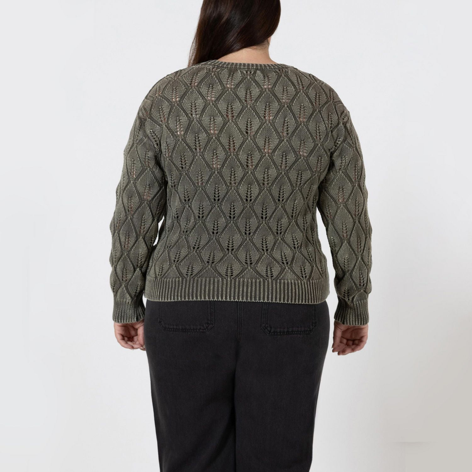 Devoted Women's Plus Long Sleeve Pointelle Crew Neck Sweater