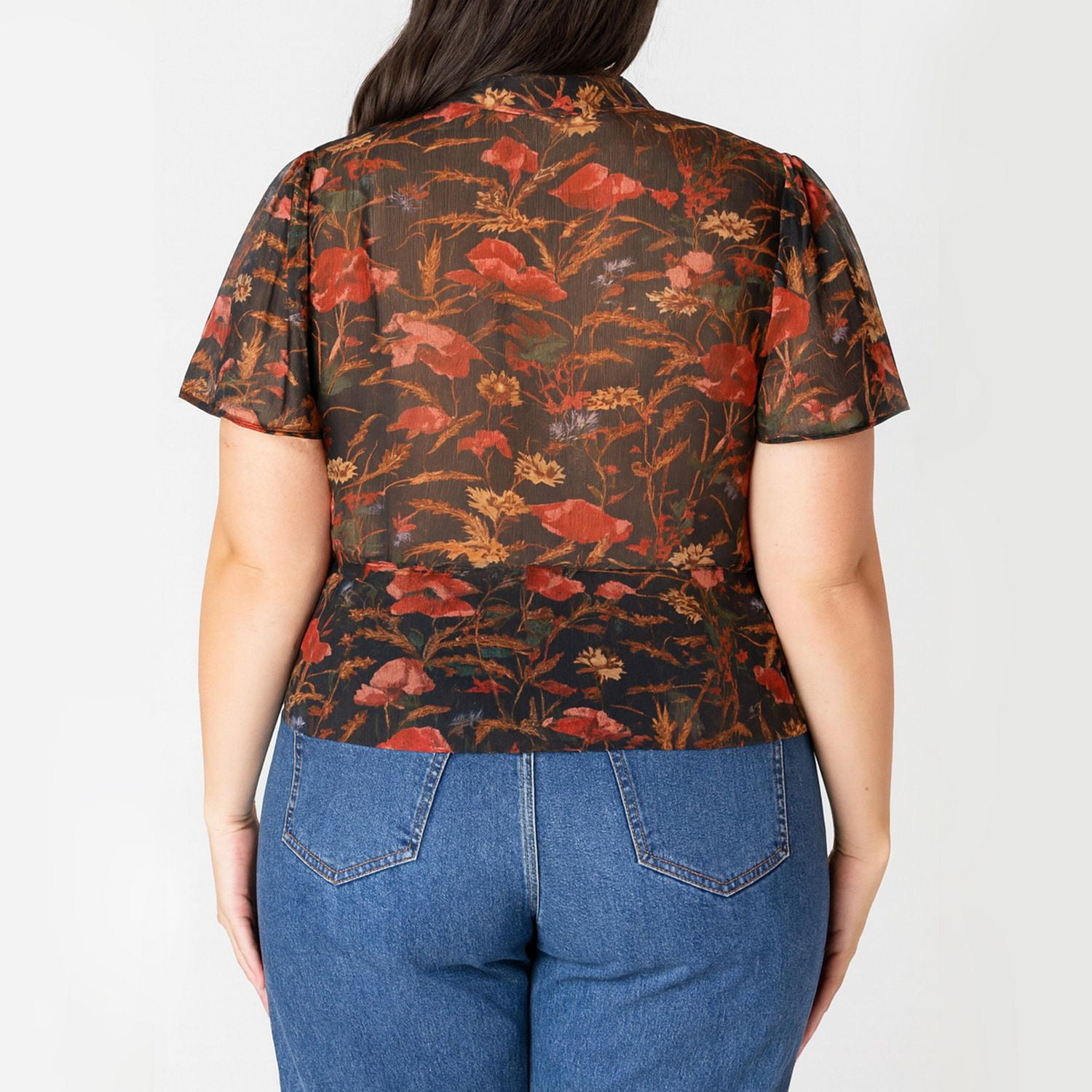 Devoted Women's Plus short sleeve blouse with a neck tie