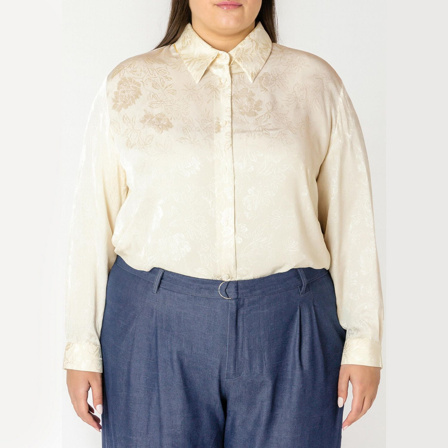 Devoted Taille Plus Femme blouse à manches longues en soie avec détails floraux