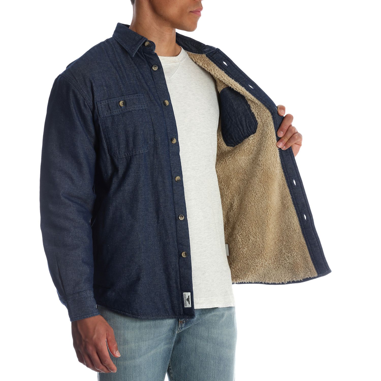 Sale > wrangler sherpa lined denim shirt > in stock