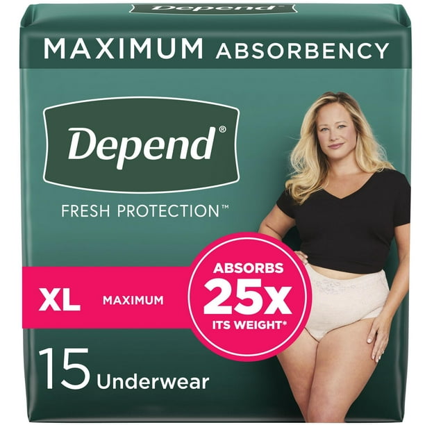 Sous-vêtement d’incontinence Depend Fresh Protection pour femmes, degré d’absorption maximal, TG, couleur rosée, 15 unités 15 Unités