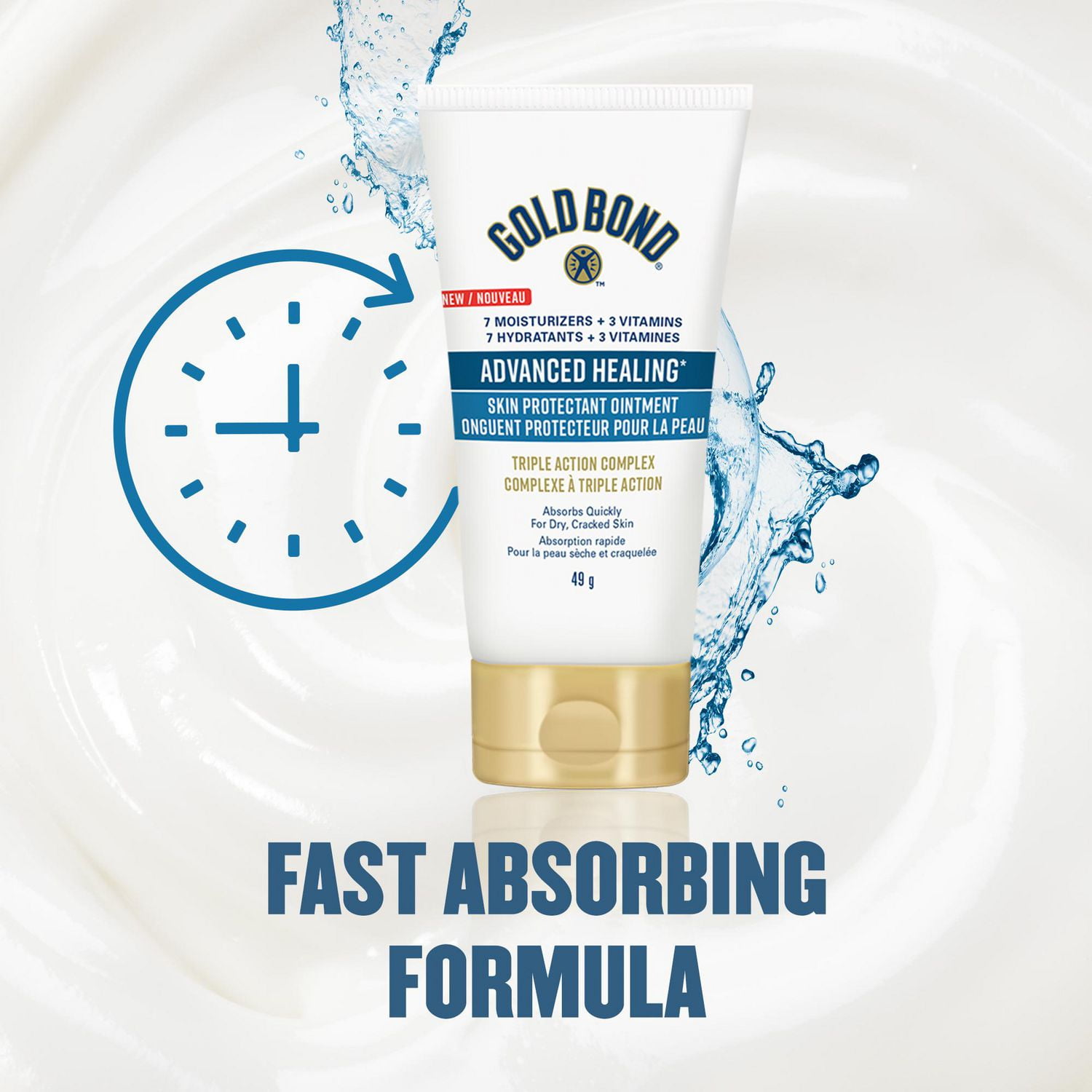 Gold Bond Advanced Healing Onguent proctecteur pour la peau, 49 g, forume non-grasse et non-collante, hydratant pour peau sèche et craquelée, peau endommagée par le vent et le froid, s'absorbe rapidement, testé dermatologiquement Gold Bond Advanced Healing Onguent, 49g