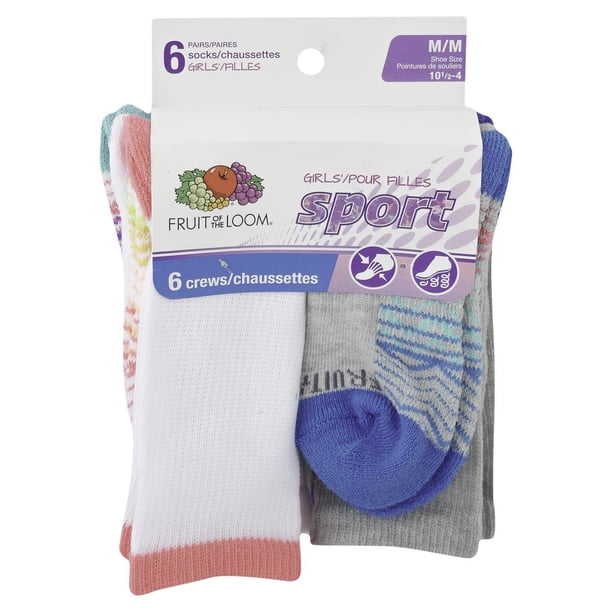 Fruit of the Loom Girls’ 6 Pair Sport Crew Socks - Walmart.ca
