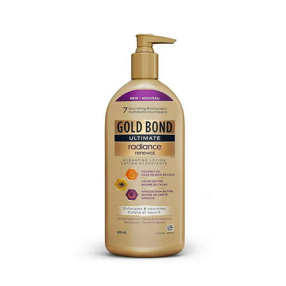 Gold Bond Radiance Renewal Lotion hydratante pour le corps, 400 ml, lotion hydratante et exfoliante à l'huile de coco, au beurre de cacao et au beurre de karité africain