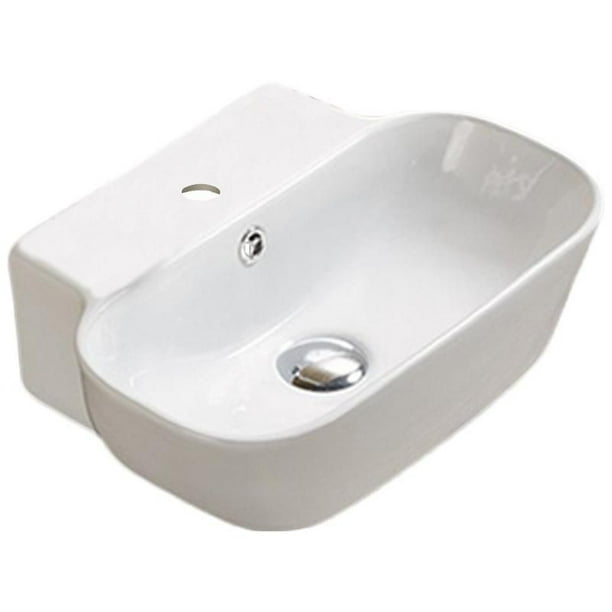 American Imaginations 16.34-in. W Wall Mount White Bathroom Vessel Sink Set  For 1 Hole Center Faucet AI-33509 