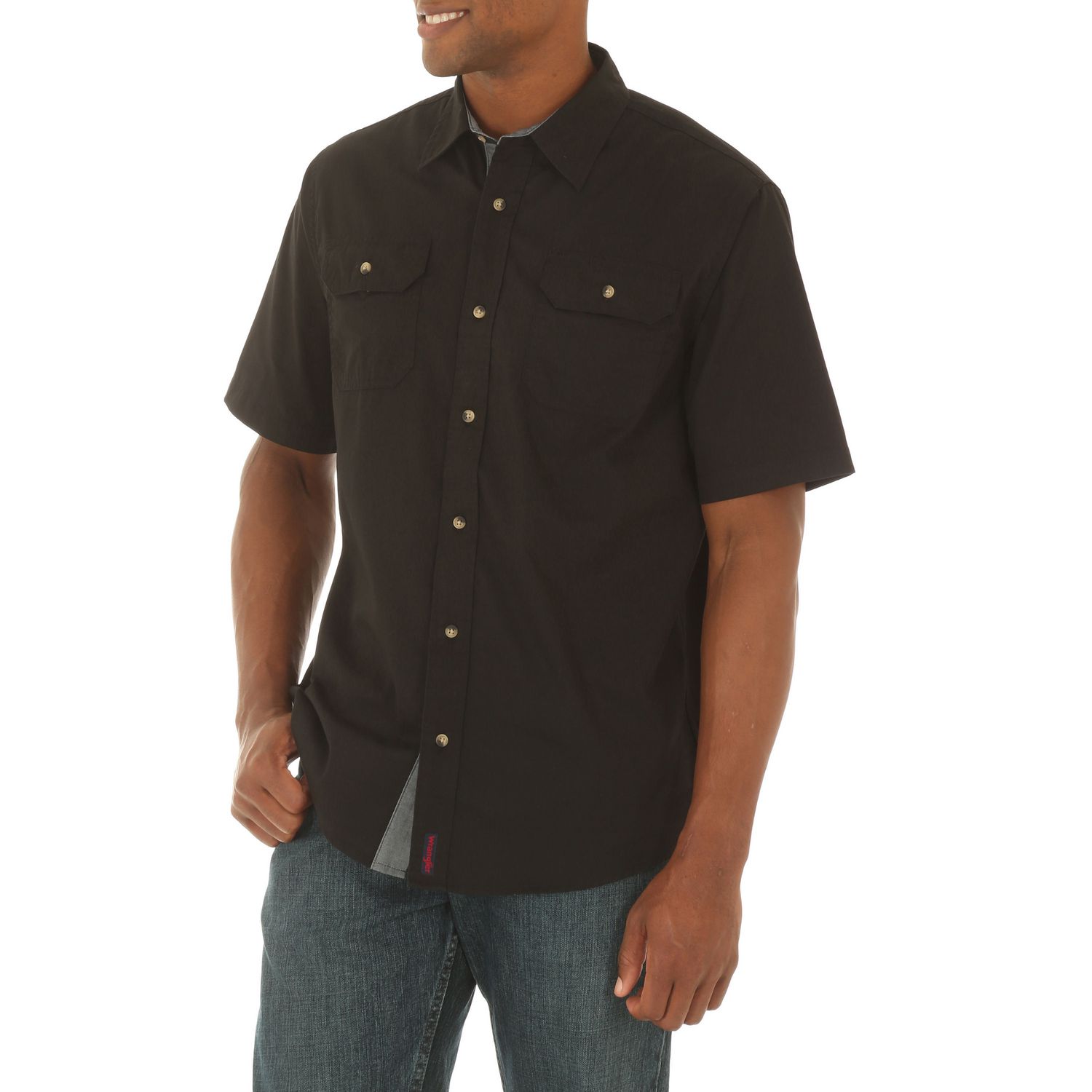 Wrangler Mens Short Sleeve Twill Double Pocket Shirt Walmart Canada