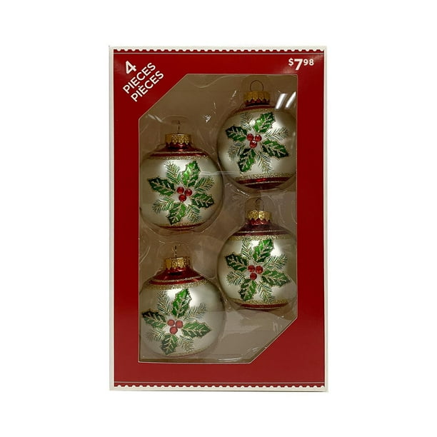 HOLIDAY TIME 65MM VILLAGE FLOWER GLASS HANGING BALL ORNAMENT - Walmart.ca