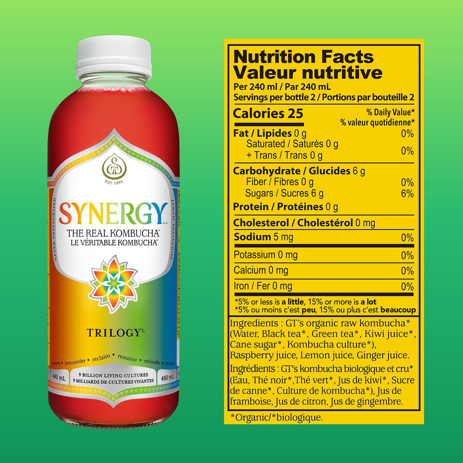GT KOMBUCHA Synergy Trilogy 480ml - biologique et cru