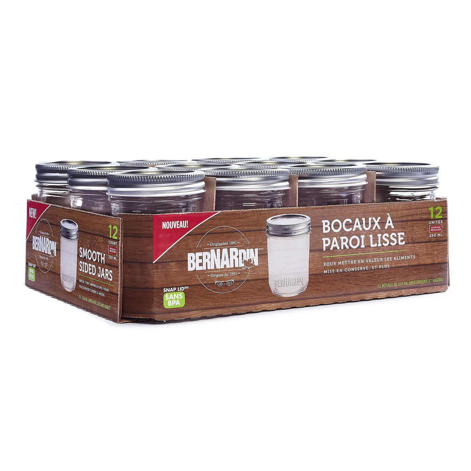 Bernardin Decorative Regular Mouth 250ML Mason Jar with Lids and Bands