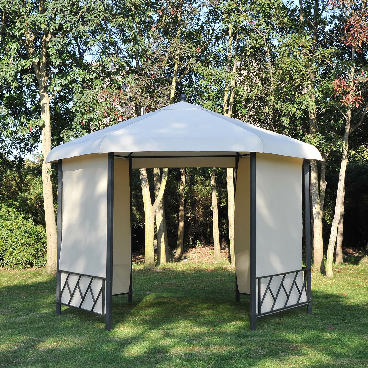 Outsunny Φ11.5' Metal Hexagon Patio Gazebo w/ 4 Shades Walmart Canada