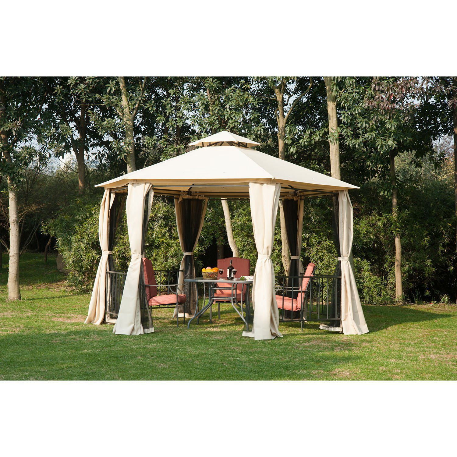 Outsunny 13.1ft Hexagon Patio Gazebo with Curtains Walmart Canada