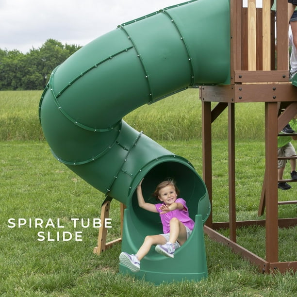 Backyard Discovery Tall Spiral Tube Slide - Right Exit, Green - Mounts to 5 Ft. Deck Height