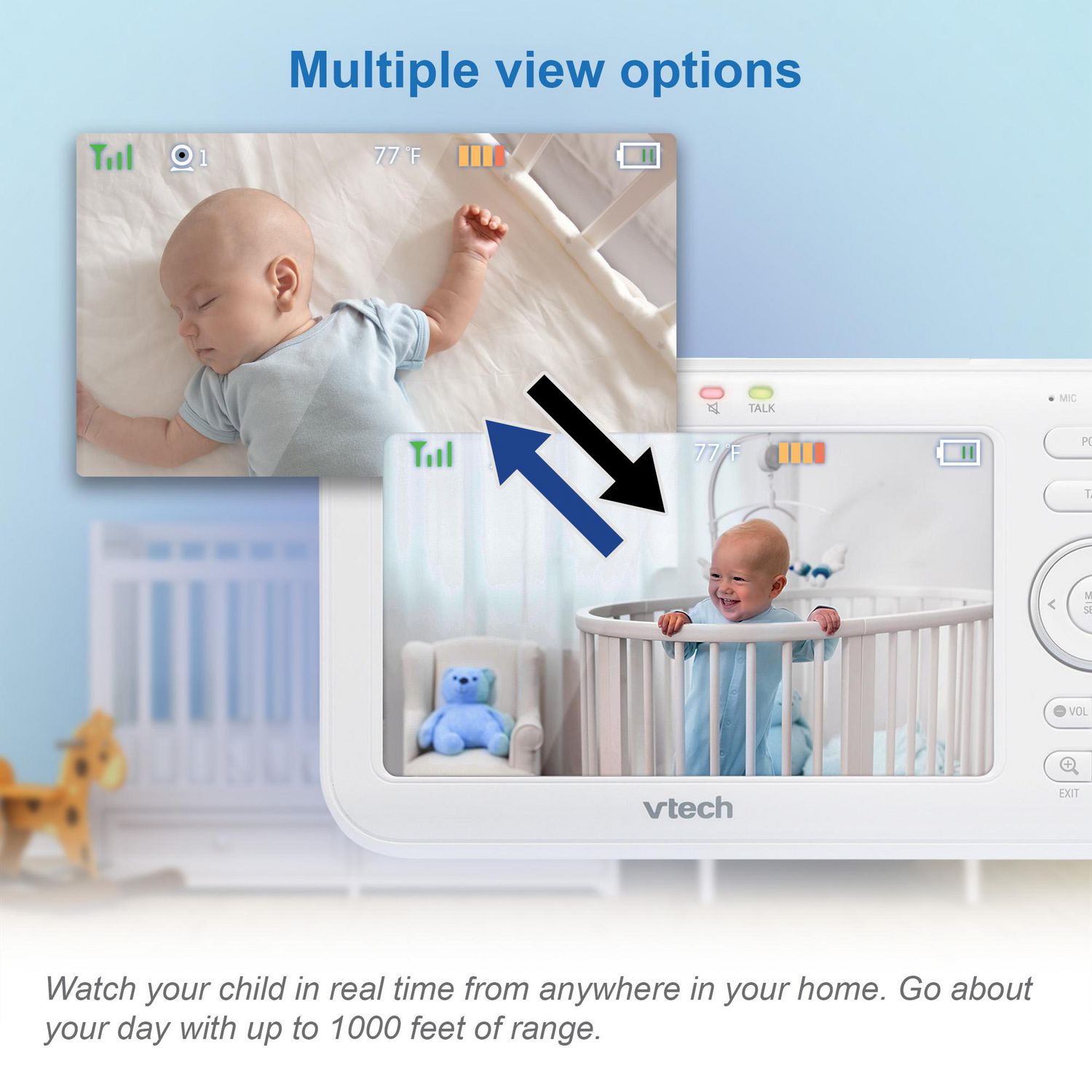 VTech 2 Camera 5 Digital Video Baby Monitor with Pan Scan and Night Light,  VM5255-2, White 