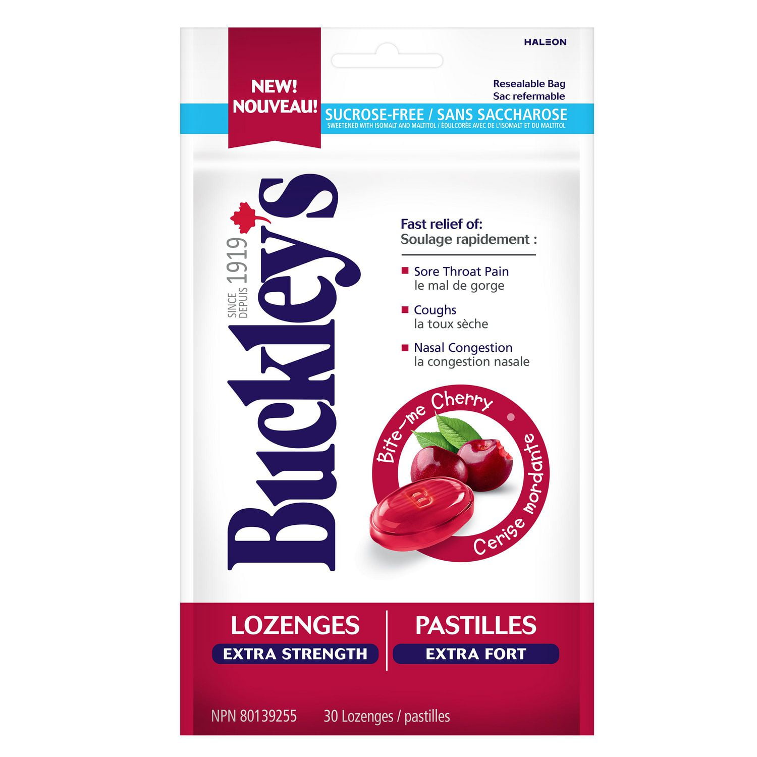 Pastilles Buckley Extra Fort – Cerise Mordante, 30 ct