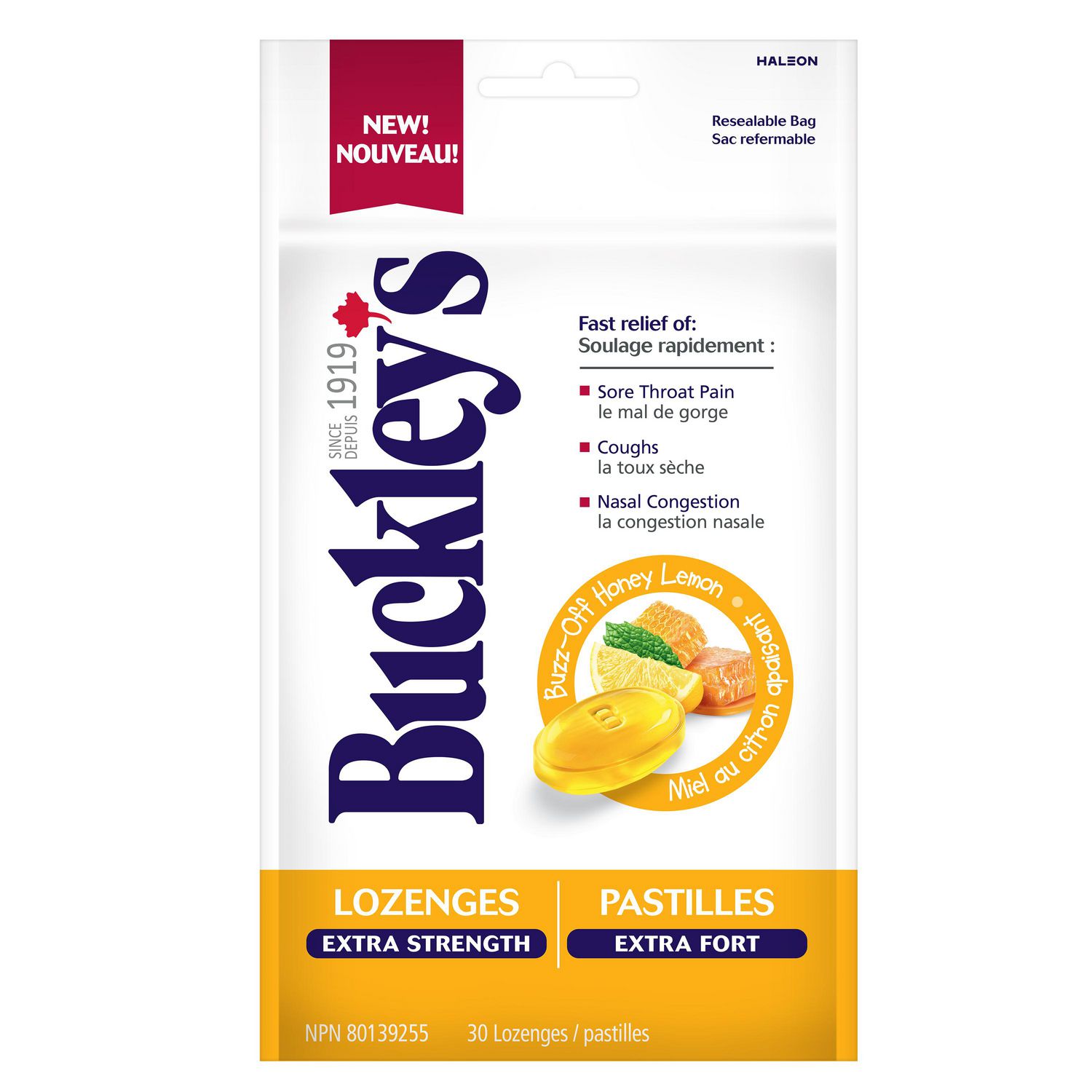 Buckley's Extra Strength Lozenges, Flavour Buzz-Off Honey Lemon, 30 ct