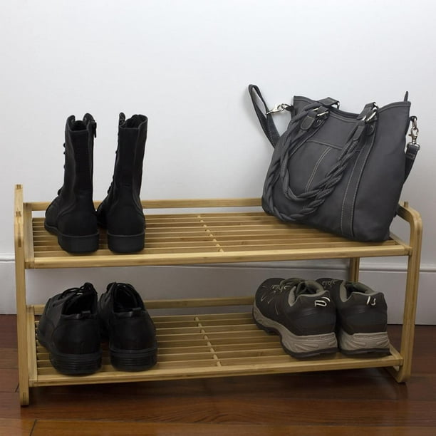 Range chaussures empilable en bambou à 2 étages - Bambou et noir - Veo shop