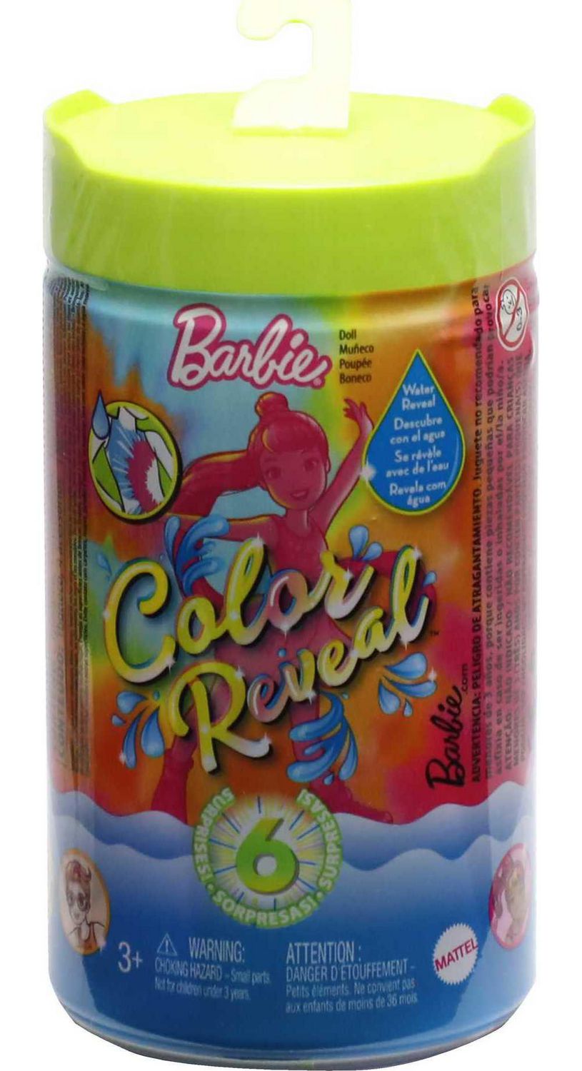 Barbie Poupée Mannequin Chelsea Color Reveal avec 6 surprises à  déballer,Série Tie-dye fluo avec imprimé tie-dye et changement de couleur,  Jouet