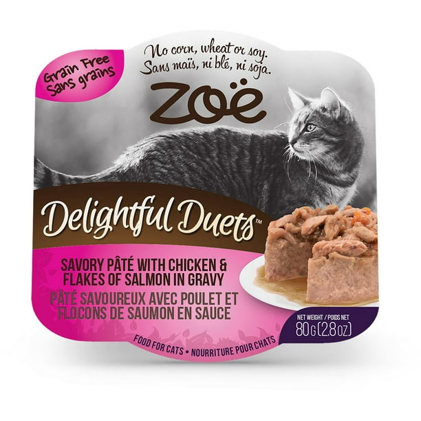Pâté savoureux Delightful Duets Zoe pour chats avec poulet et flocons de saumon en sauce