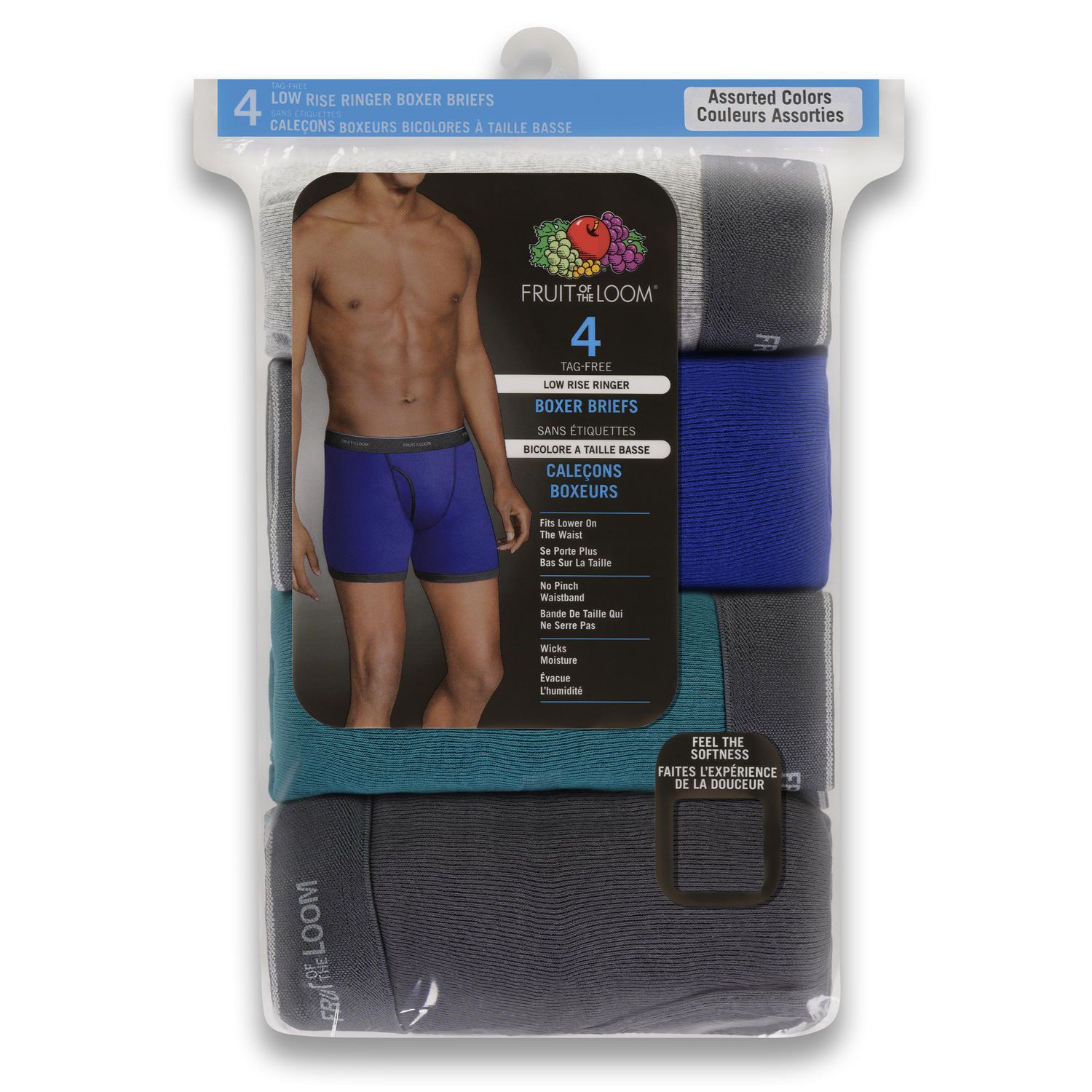 Fruit of the Loom Mens' Low Rise Boxer Briefs, 4-Pack