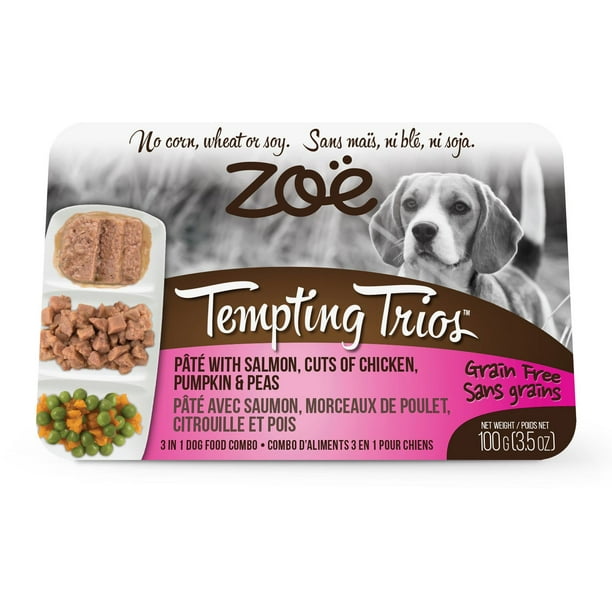 Pâté Tempting Trios Zoë pour chiens avec pâté de saumon et morceaux de poulet