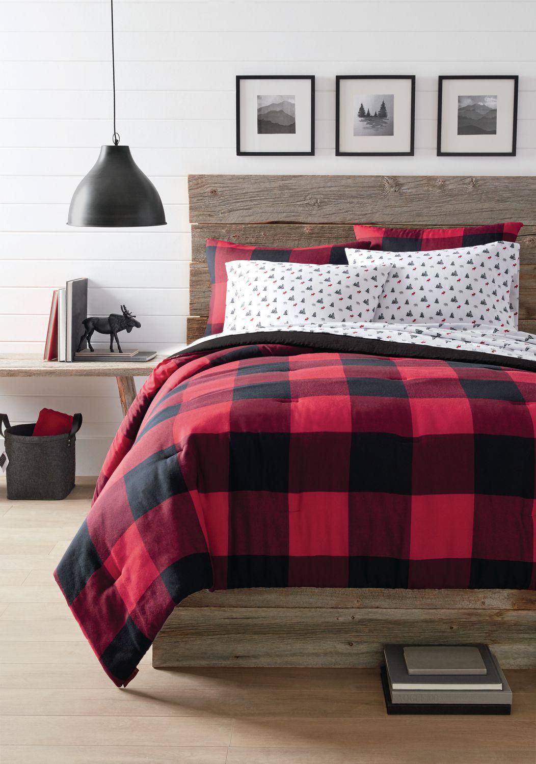Canadiana Reversible 3pc Comforter Set, Plaid King Size Bedding