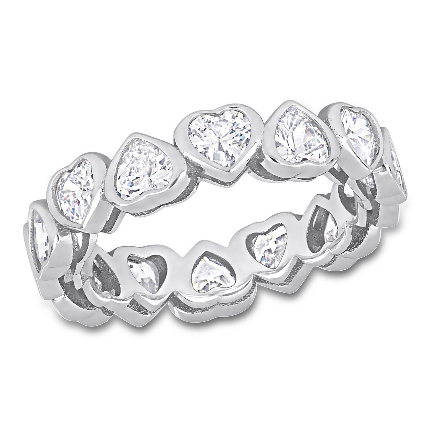 Miabella 4 Carat T.G.W. Cubic Zirconia Sterling Silver Heart Eternity Ring