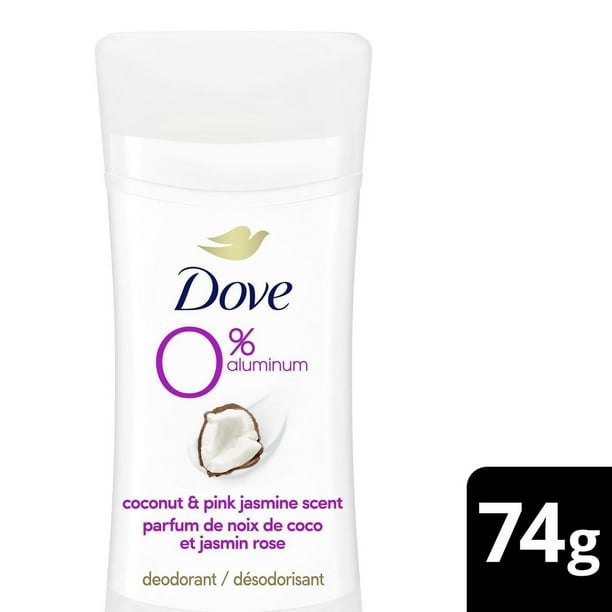 Désodorisant en Bâton Dove 0 % Aluminium Parfum de Noix de Coco et Jasmin Rose 74 g Désodorisant