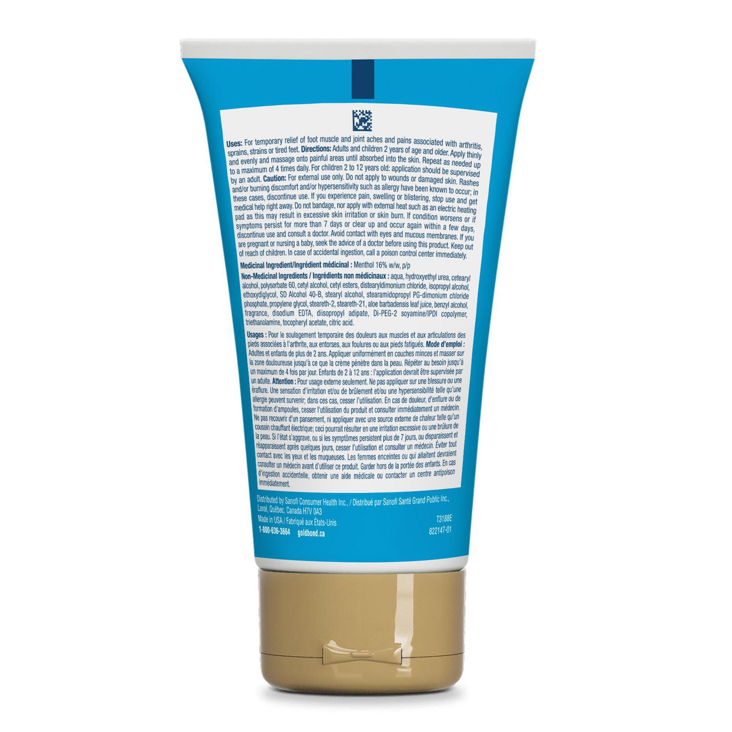 Gold Bond Medicated Pain Relief Foot Cream, 113g Tube, Foot Pain Relief Cream for Fast, Temporary Relief of Minor Foot Pain, Muscle and Joint Aches Associated with Arthritis, Sprains and Strains, 113 g