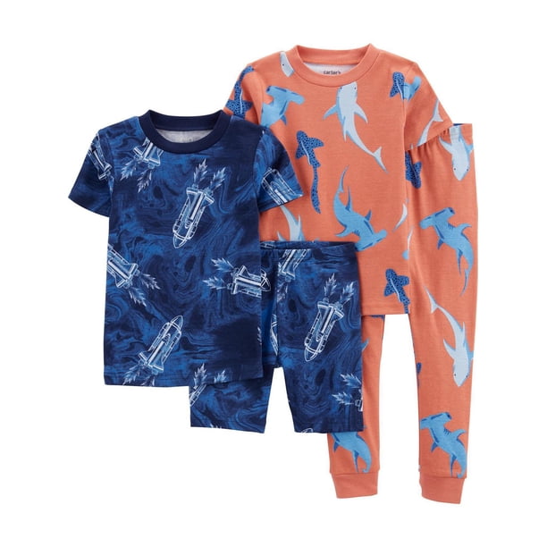 Carter's 4pc Kid Boy Pizza & Shark Print Pajama Sleepwear Set