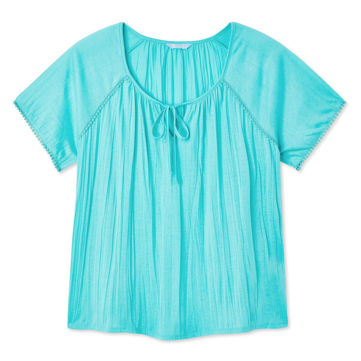 Penmans Plus Women's Crochet Ball Peasant Top