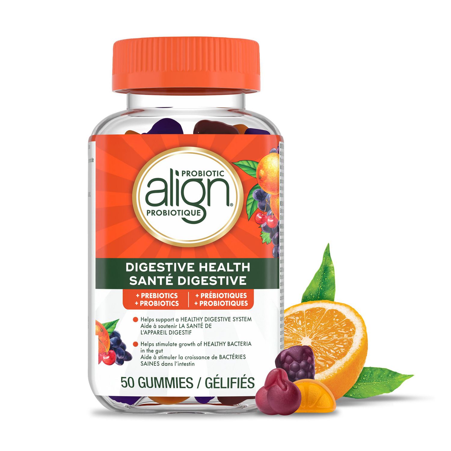 Align Daily Probiotic Gummy, Dualbiotic Probiotics + Prebiotics, 50 Count, Fruit Flavoured, Helps Support a Healthy Digestive System, Helps Support Gastrointestinal Health
