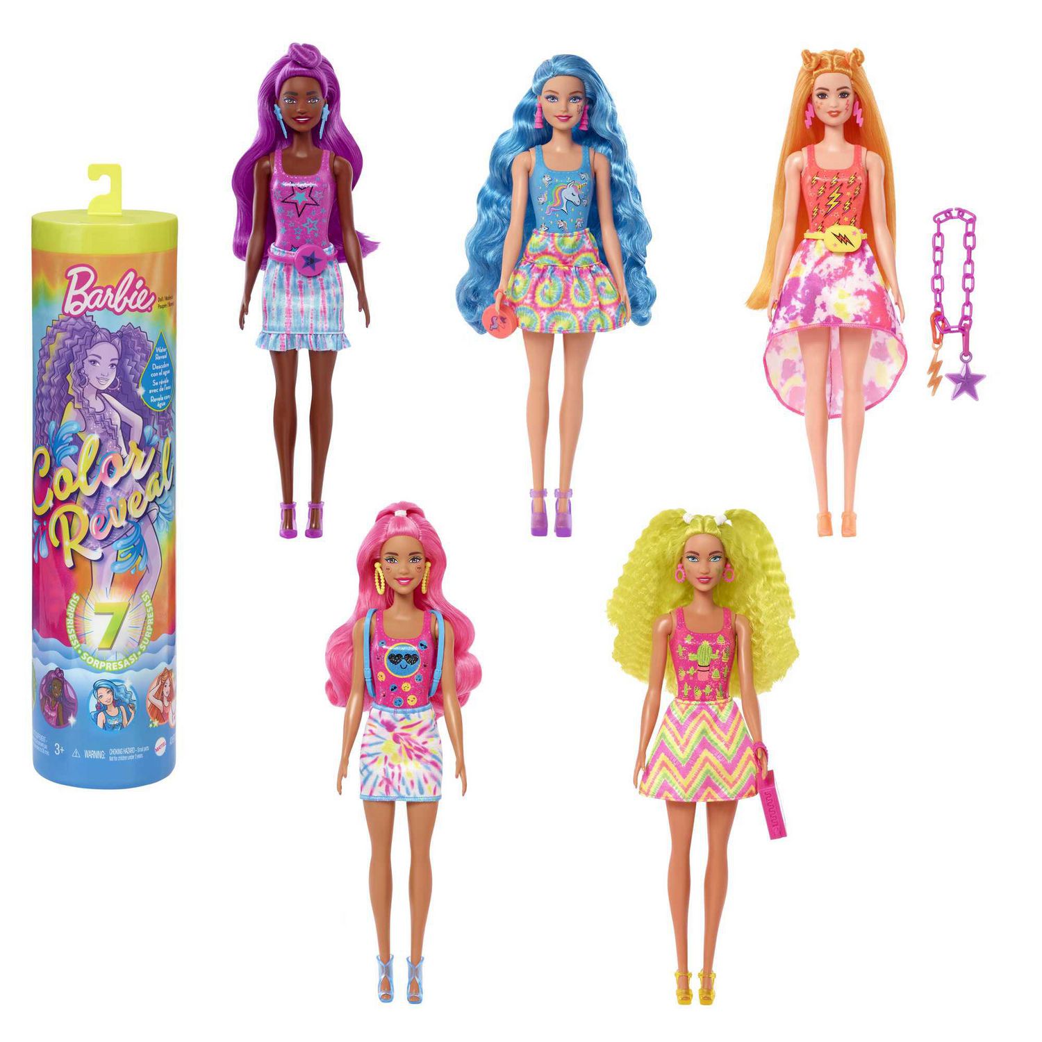 Barbie Color Reveal Doll with 7 Surprises, Neon Tie-Dye Series