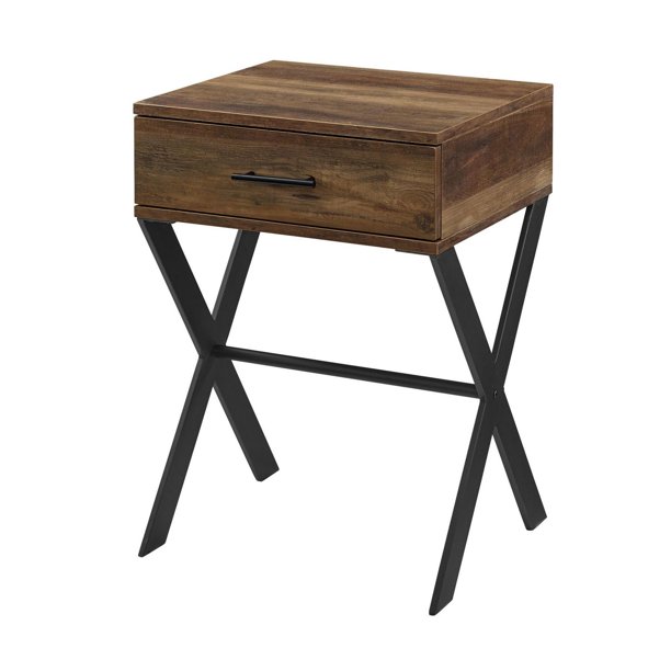 18" X Leg 1 Drawer Metal and Wood Side Table - Reclaimed Barnwood ...