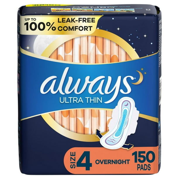 Always Ultra Thin Overnight Pads with Wings, Size 4, Overnight