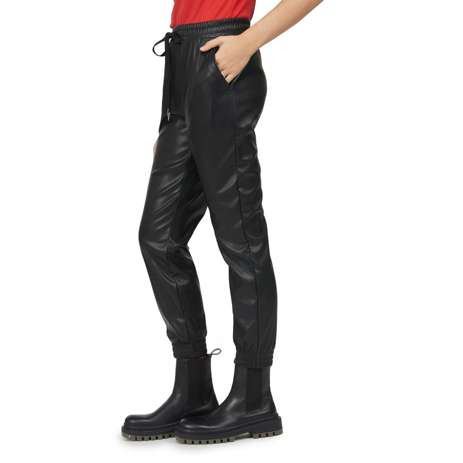 Mexx Women's Hi Rise Faux Leather Joggers