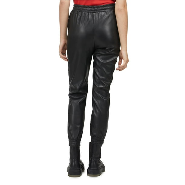 Mexx Women's Hi Rise Faux Leather Joggers 