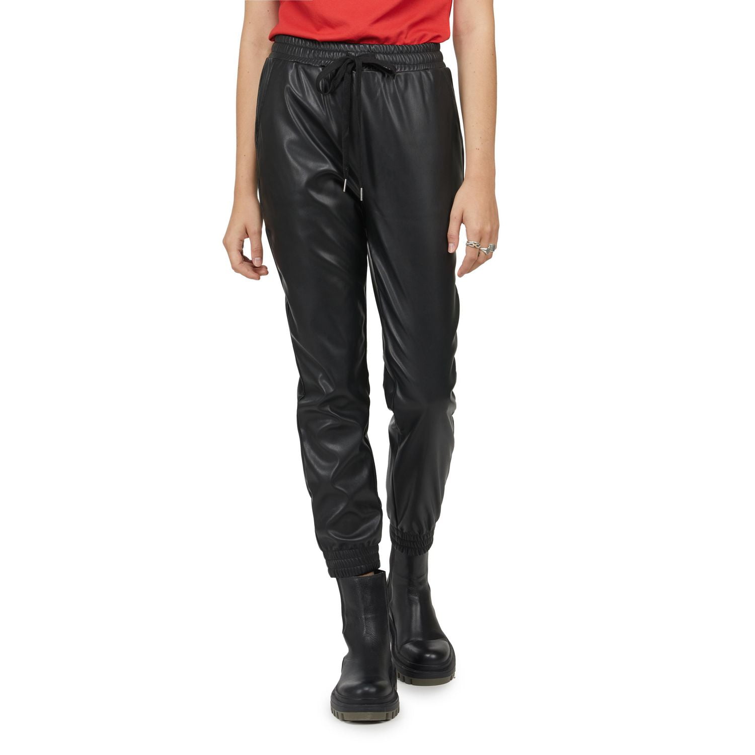 Mexx Women's Hi Rise Faux Leather Joggers