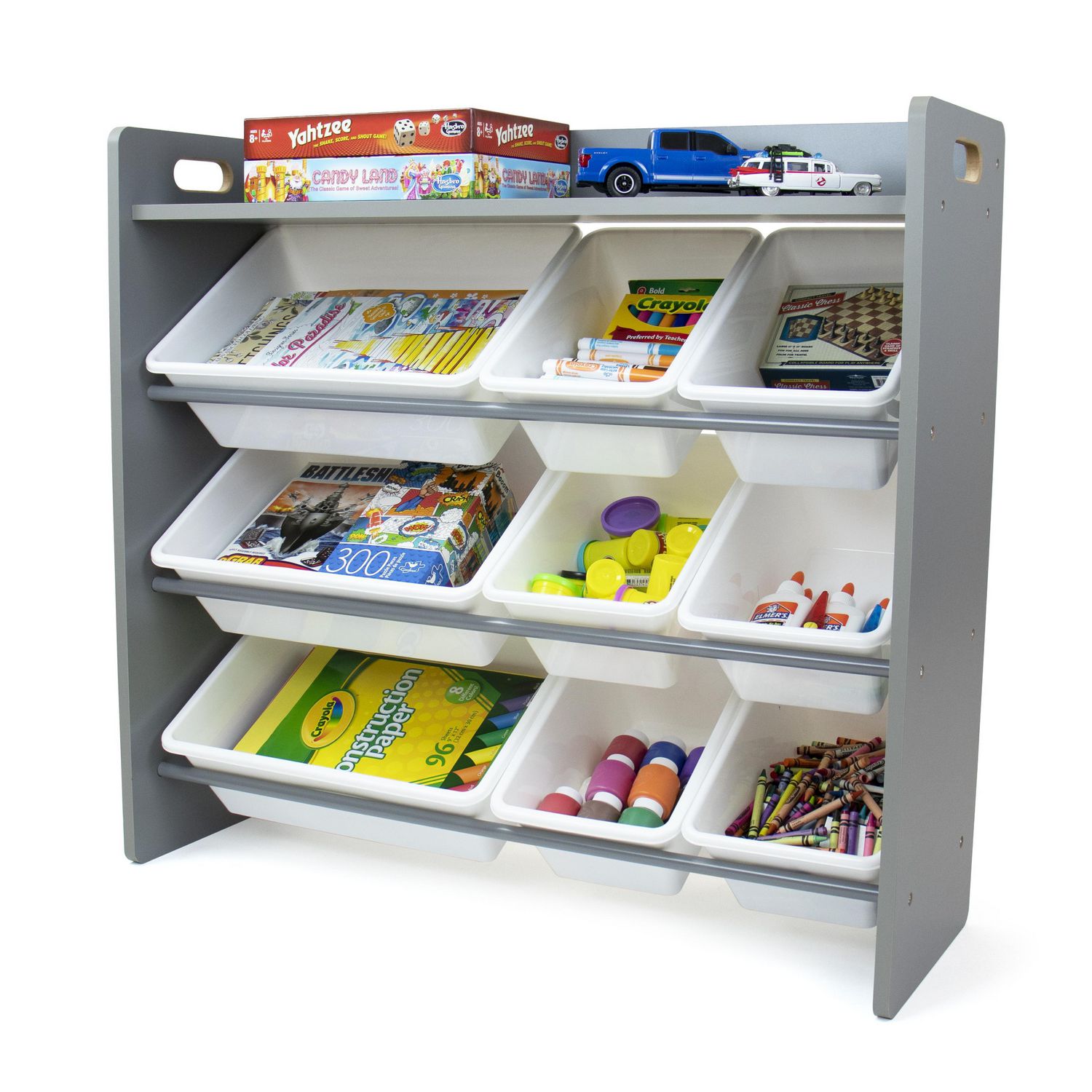 toy shelf organizer with bins