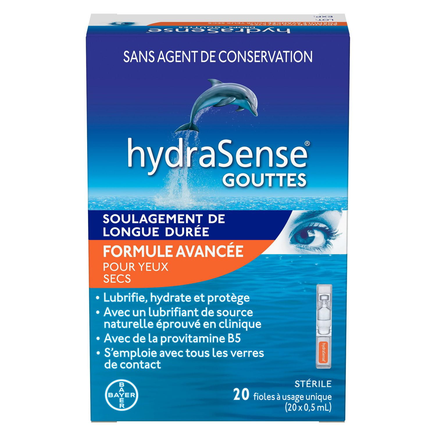 hydraSense Advanced Eye Drops, Single Use Vials, for Dry Eye, Preservative free, 20 single use vials