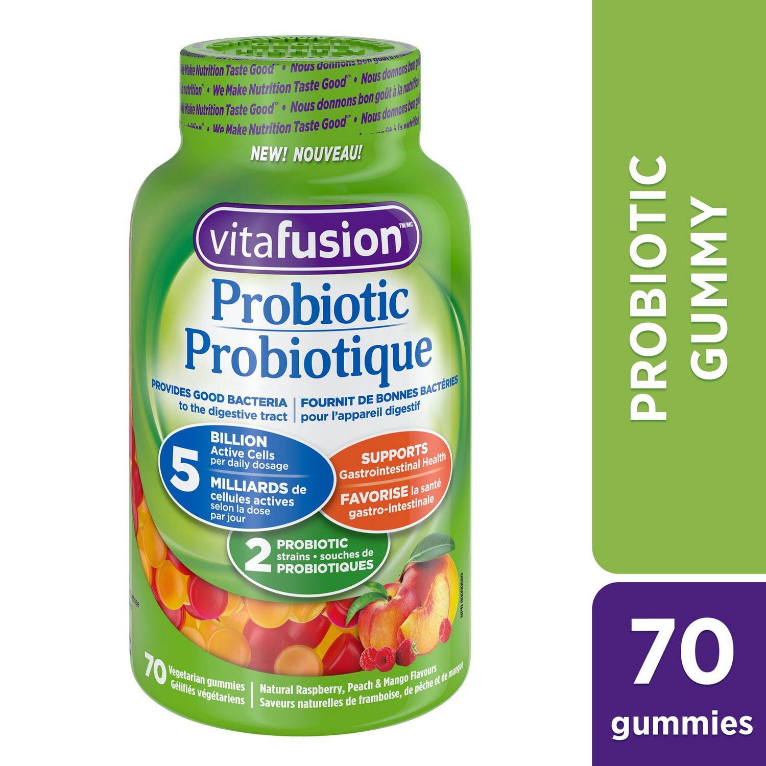 Gelifiés de supplément de Probiotique de Vitafusion 70 gelifiés, saveur naturelle