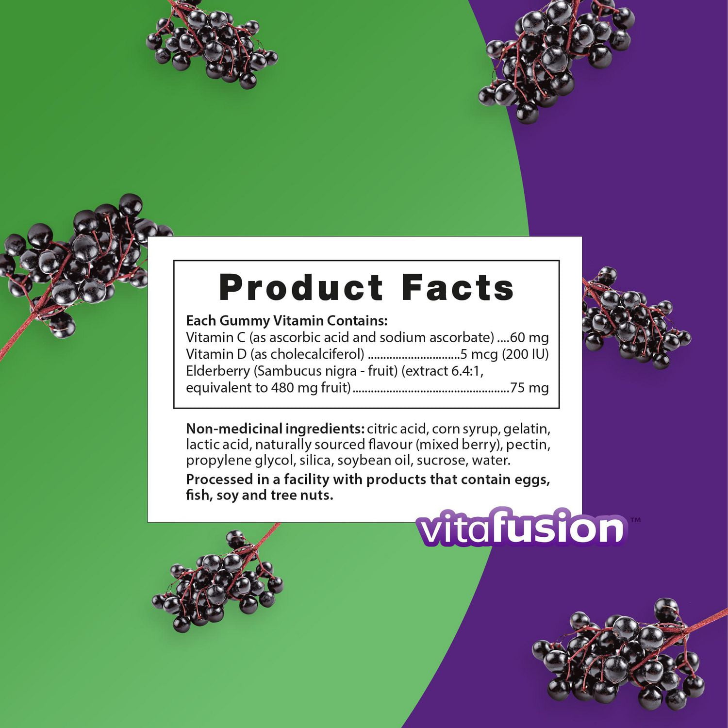 Vitafusion Elderberry Gummies - 225 mg of Elderberry Juice per Serving, For Cold & Flu + Vitamin C & D for Immune Support, 60 Count, 60 supplements