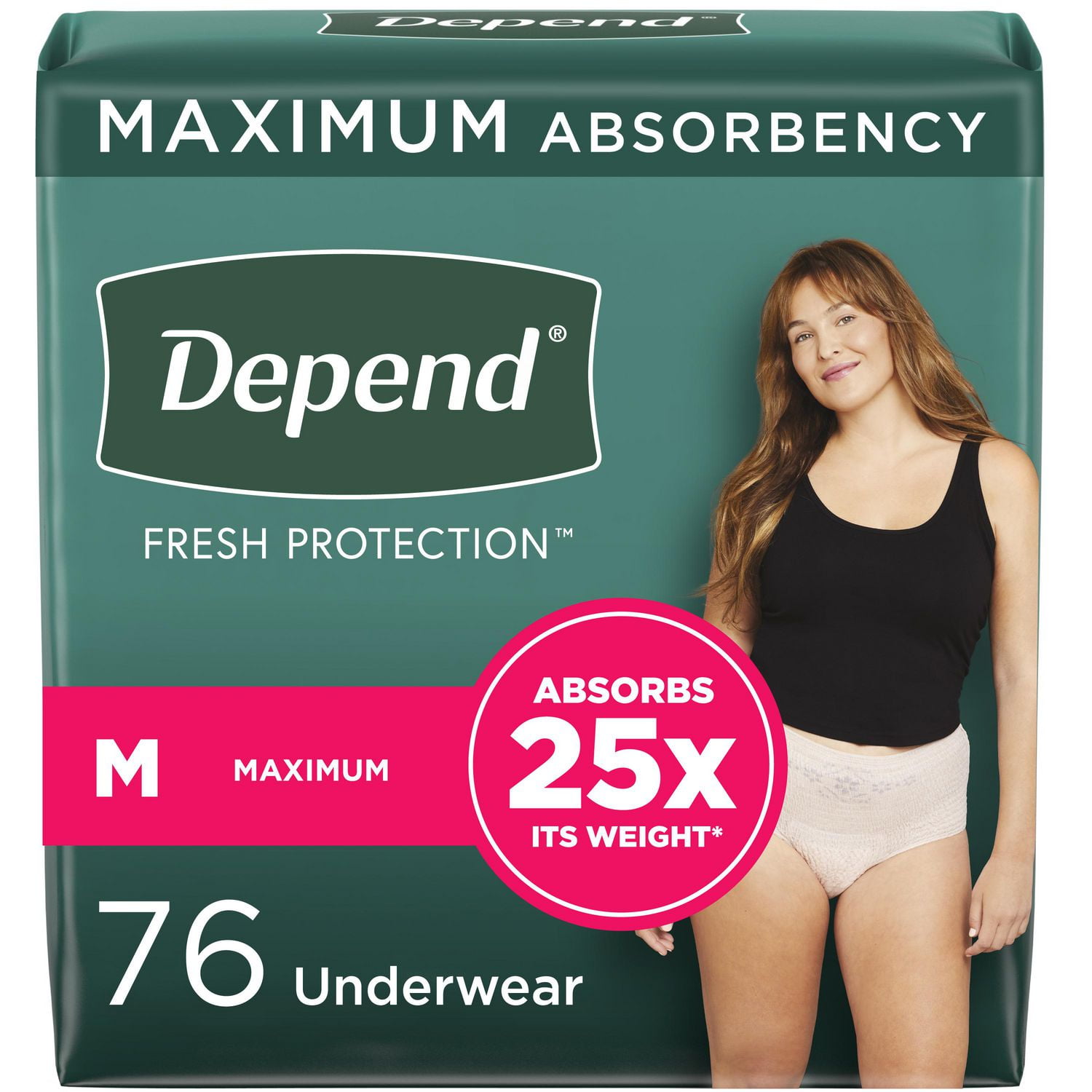 Sous-vêtement d’incontinence Depend Fresh Protection pour femmes, degré d’absorption maximal, couleur rosée