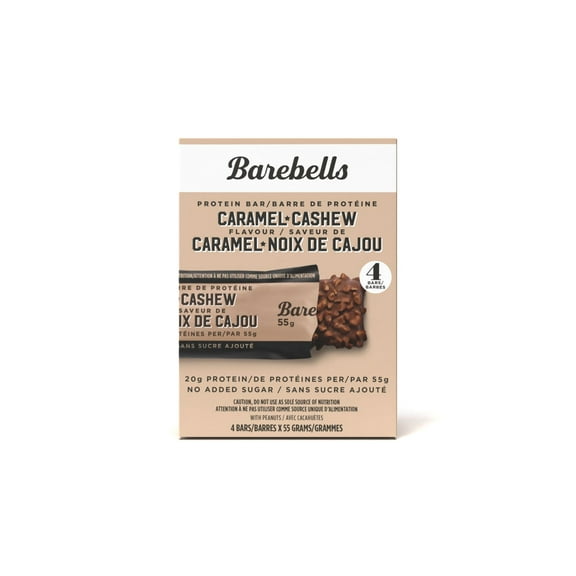 BAREBELLS PROTEIN BAR CARAMEL CASHEW 4 PACK , 4 X 55 GRAMS COUNT